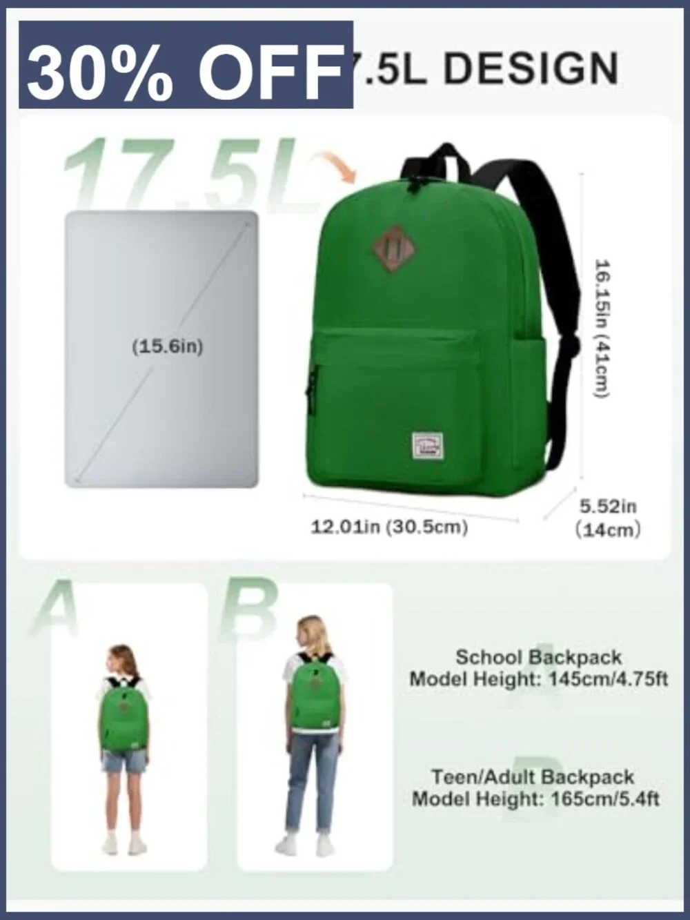 Lightweight Backpack for School, Water Resistant Daypack with Side Pockets
